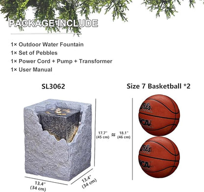 Garden Water Fountain Outdoor Bubbling Fountain Small Fountains Indoor Waterfall Floor Standing Water Fountains for Garden, Patio with LED Lights, Pump, Natural Stones