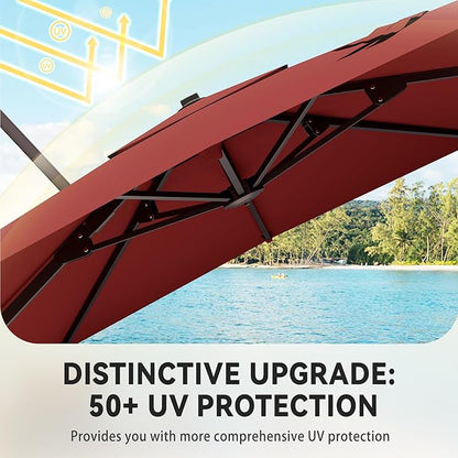 9' X 12' Cantilever Patio Umbrella 360°Rotation Rectangular Outdoor Large Offset Umbrellas Heavy Duty Windproof for Garden Deck Pool Backyard, Red