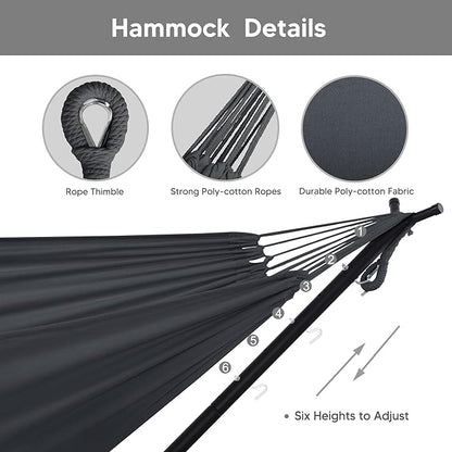 SUNCREAT 2-in-1 Hammocks Convertible Portable Double Hammock with Stand Included, Outdoor Hammock and Stand, Patent Pending, Dark Grey