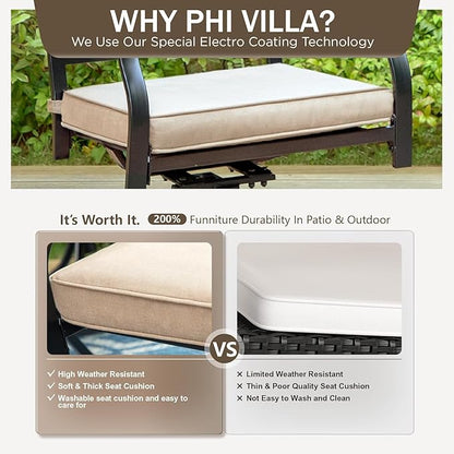PHI VILLA 7 Piece Outdoor Furniture Dining Set, All-Weather Metal Steel Conversation Set Includes 6 Chairs and 1 Extendable Dining Table for Patio Garden Deck