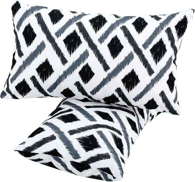 idee-home Outdoor Pillows with Inserts Included, Patio Outside Lumbar Pillows Waterproof Set of 2, 12 x 20 inch
