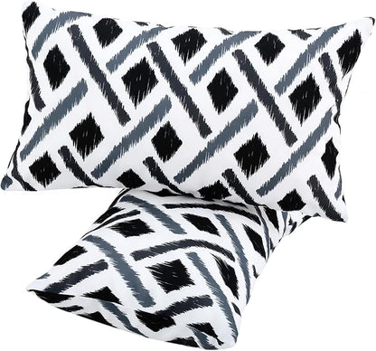 idee-home Outdoor Pillows with Inserts Included, Patio Outside Lumbar Pillows Waterproof Set of 2, 12 x 20 inch