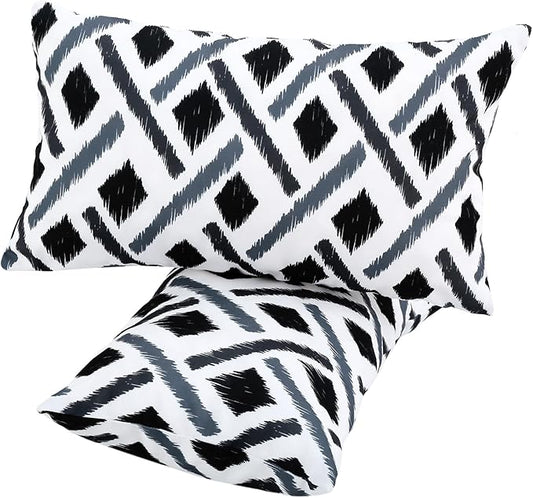 idee-home Outdoor Pillows with Inserts Included, Patio Outside Lumbar Pillows Waterproof Set of 2, 12 x 20 inch