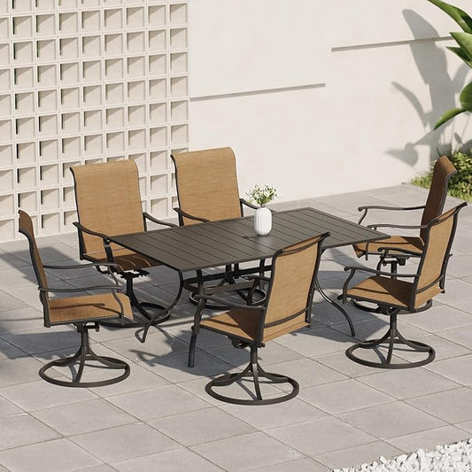 Patio Swivel Dining Chairs Set of 2, Outdoor Metal Chair with Textilene Mesh Fabric Patio Furniture Set Porch Chairs with Metal Rocking Frame for Lawn Garden Backyard