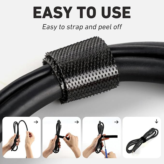 100ft x1/2 in Hook and Loop Roll, Hitotsu Reusable Fastening Tape Cable Ties, Self-Gripping Multi-Purpose Wrap Fasteners for Cord Manage,Home, Office, Electrical Cords, Data Center, Black