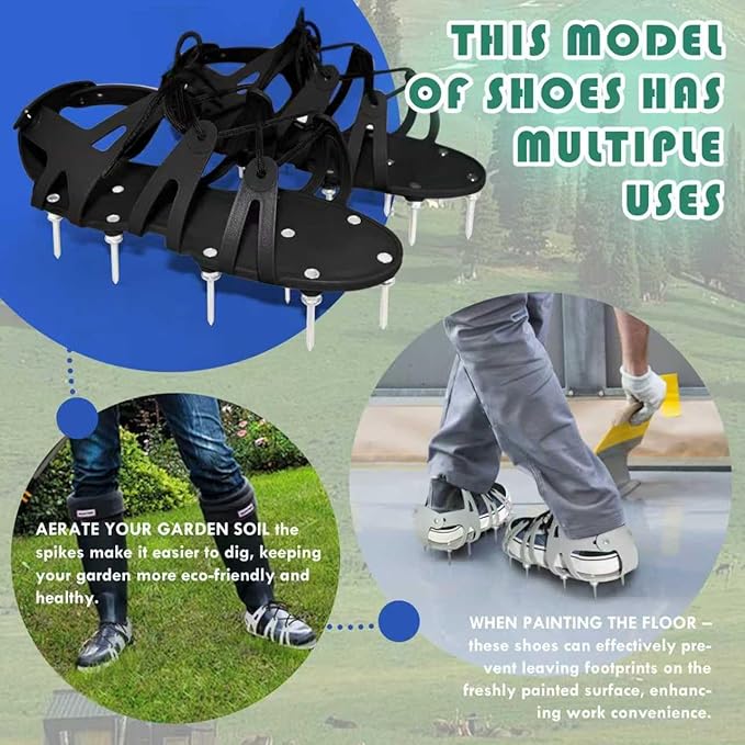 Lawn Aerator Shoes with Spiked Design &Adjustable Wrap Around Lacing,Gardening Tools,Grass Aeration Spikes Tools,Black