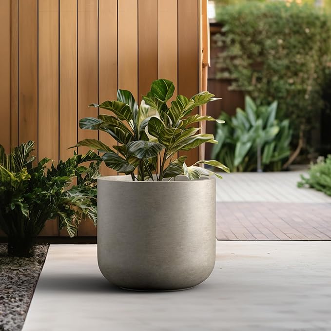 Kante 17.3-Inch Dia Round Concrete Planter, Indoor & Outdoor Garden Pot with Drainage Hole & Rubber Plug, Ideal for Flower and Tree, Weathered Concrete