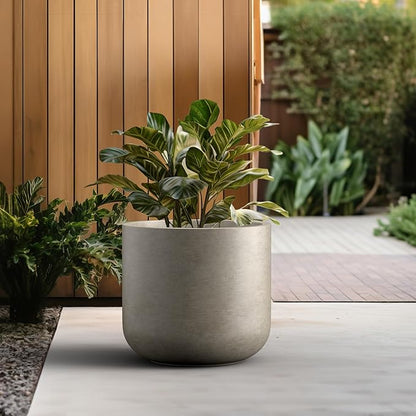 Kante 17.3-Inch Dia Round Concrete Planter, Indoor & Outdoor Garden Pot with Drainage Hole & Rubber Plug, Ideal for Flower and Tree, Weathered Concrete