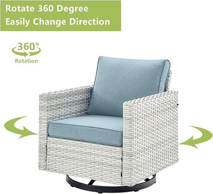 Outdoor Patio Swivel Rocker Chairs - Wicker Patio Swivel Rocking Chairs Set of 2 with Waterproof Wicker,Comfortable Cushions and Sturdy Metal Frame for Outside Porch Deck Backyard(Light Grey/Sky Blue)