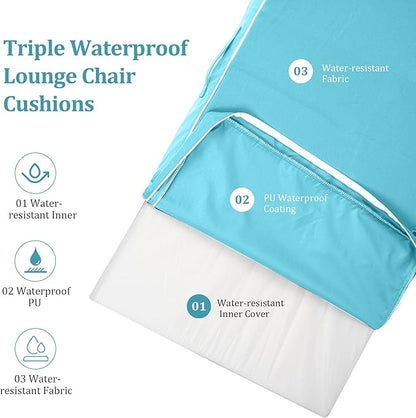 Chaise Lounge Cushions Outdoor Furniture 80 x 26 Inch Patio Lounge Chair Cushions 4'' Thick Waterproof Outdoor Chaise Cushion Weather Resistant Pool Lounger Cushion(Lake Blue)