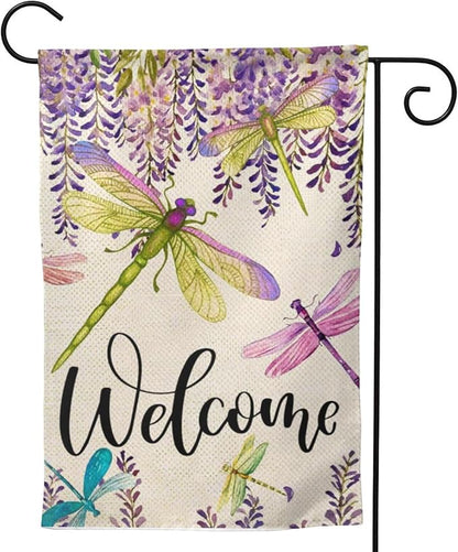 Dragonfly Garden Flag Vertical Double Sided Outdoor Yard Flags 12.5x18 Inch Burlap Banners for House Lawn