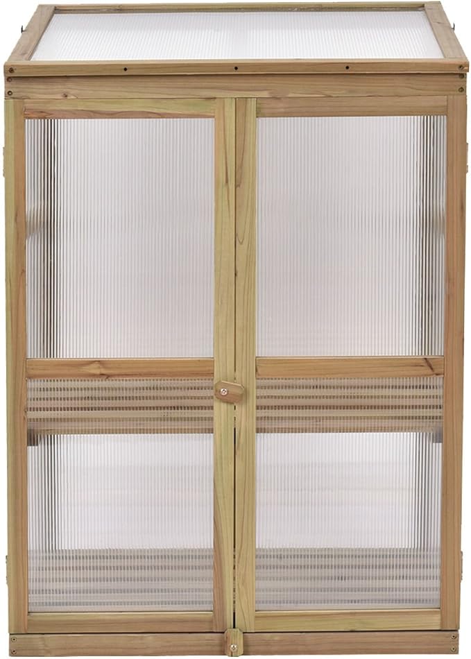 Giantex Garden Portable Wooden Cold Frame Greenhouse Raised Flower Planter Protection (30.0"X22.4"X42.9")