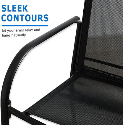 Outdoor Dining Chairs Set of 8, Stackable Patio Chairs with Textilene Fabric, Lightweight Garden Chairs for Poolside, Backyard, Camping, Black
