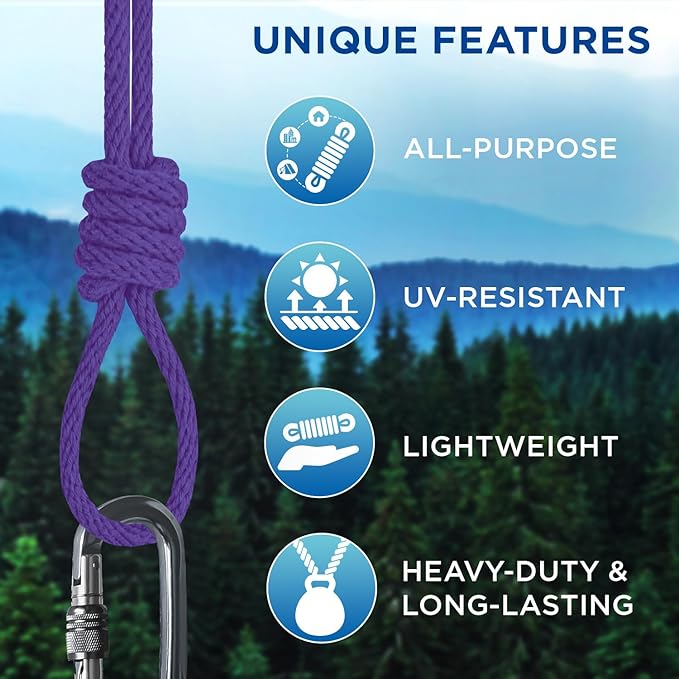 TECEUM Cotton Rope 3/16” (5 mm) – 50 FT – Strong All-Purpose Braided Rope – Natural Cotton – for Crafting, Сamping, Clothes Line, DIY, Indoor & Outdoor Use – Purple