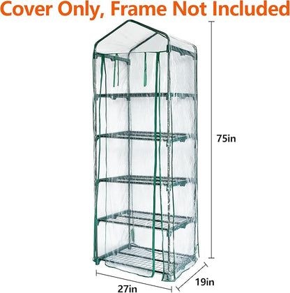 5 Tier Roll-Up Zipper Door Greenhouse Replacement Cover- 75 x 27 x 19 Inch Clear PVC Plant Greenhouse Cover for Gardening Plants Cold Frost Protection Wind Rain Proof (Frame NOT Include)