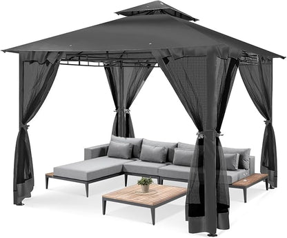 COBIZI Gazebo 10x10 Heavy Duty Gazebos with Improved Nettings Outdoor Gazebo Double Roof Patio Gazebos with Metal Steel Frame Outdoor Canopy for Patio, Deck, Backyard(Black)