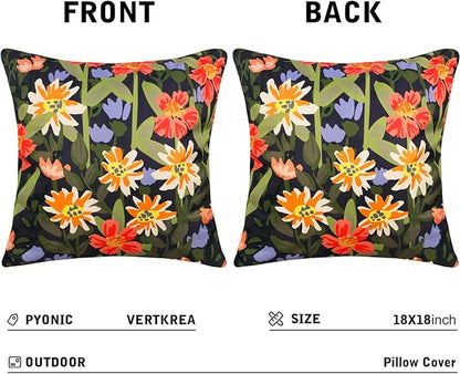 Pyonic Outdoor Pillows Waterproof Cover Pack of 2 Floral Waterproof Throw Pillows 18x18 inch for Patio Furniture Garden Furniture