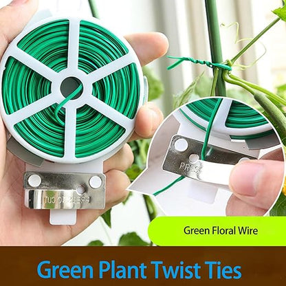 JEUIHAU 6 Reels 328 Ft Green Plant Twist Ties, Green Floral Wire,Plastic Coated Metal Wire Twist Ties with Cutter, Flexible Gardening Wires for Flowers, Vines, and Climbing Plants Suppor