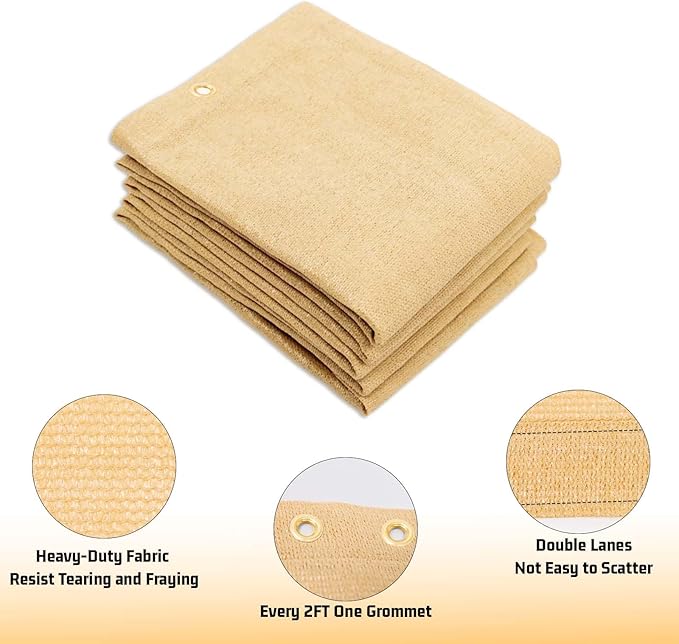 SUNNY GUARD Shade Cloth Custom Size 6x7 FT Sun Shade Screen Fabric Shade Cover Tarp with Grommets for Pergola Backyard Garden, Sand(We Customized)