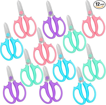 12 Pcs Flower Scissors, Stainless Steel Floral Shear, Premium Garden Pruning Shears, Sharp Garden Scissors, Flower Shears for Fresh Flowers Gardening (Blue, Green, Pink, Violet)