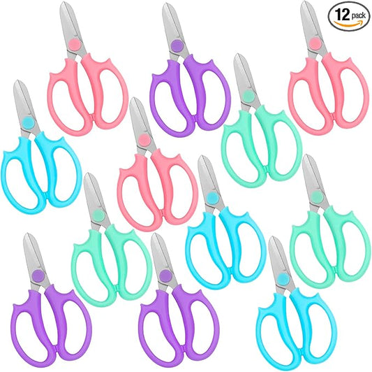 12 Pcs Flower Scissors, Stainless Steel Floral Shear, Premium Garden Pruning Shears, Sharp Garden Scissors, Flower Shears for Fresh Flowers Gardening (Blue, Green, Pink, Violet)