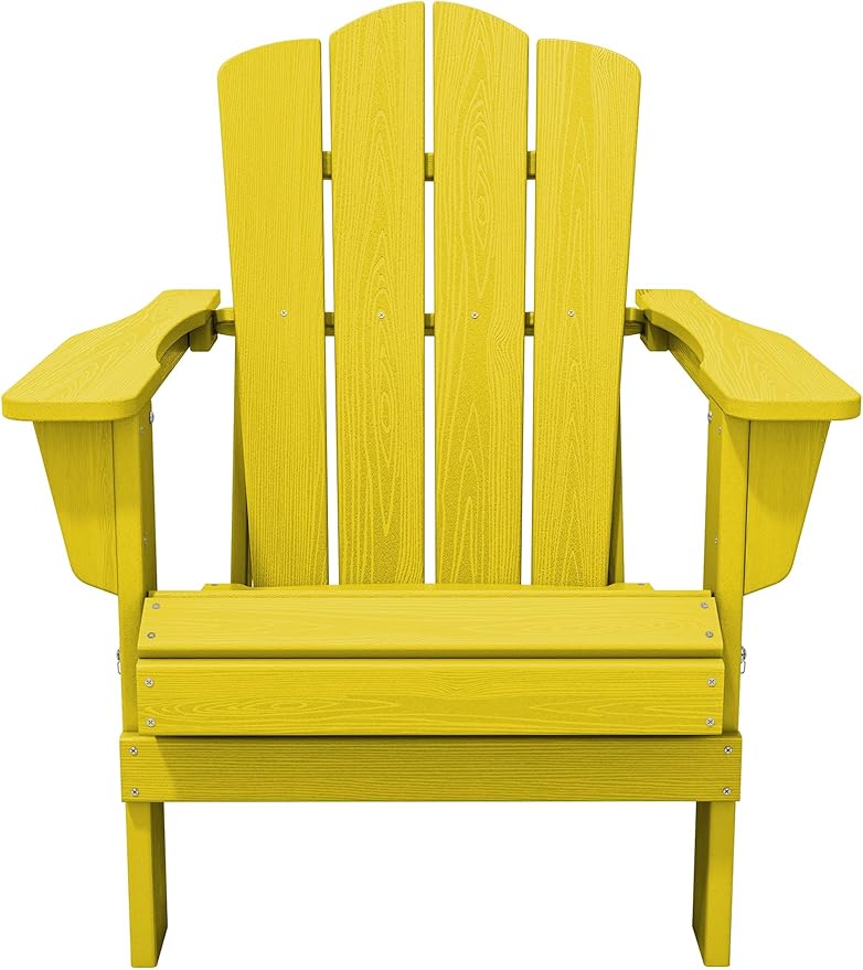 KINGYES Folding Adirondack Chair Set of 2, HDPE All-Weather Folding Adirondack Chair, Yellow