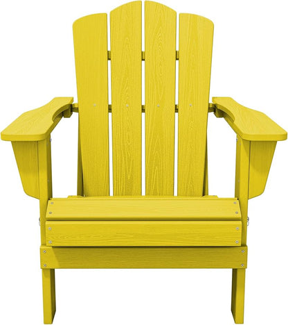 KINGYES Folding Adirondack Chair Set of 2, HDPE All-Weather Folding Adirondack Chair, Yellow