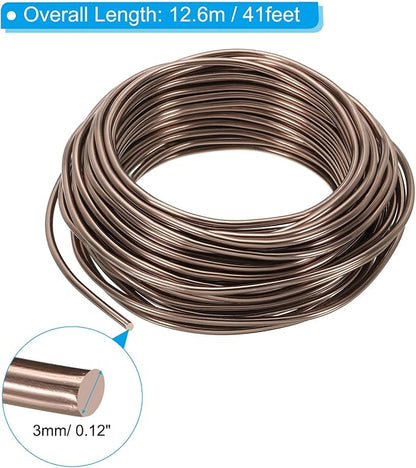 PATIKIL 3mm x 41ft Bonsai Training Wire,Floral Wire Stems Anodized Aluminum Tree Wire for Gardening Branch Fixing,Brown