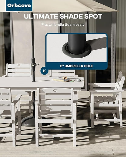 Patio Table and Chairs Set with Umbrella Hole, HDPE Patio Dining Set for 4, Outdoor Dining Set for Lawn, Patio, Porch, Deck, Poolside, Yard (White, 5-Piece)