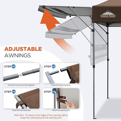 EAGLE PEAK 17x10 Pop up Gazebo Canopy Tent Outdoor Instant Canopy Shelter with Adjustable Dual Half Awnings (Brown)