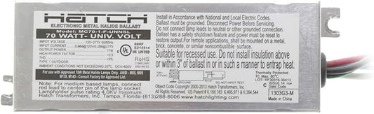 Hatch MC70-1-F-UNNU - 70 Watt - 120/277 Volt - Electronic Metal Halide Ballast - ANSI M98/M139/M143 - Side Leads With Mounting Feet