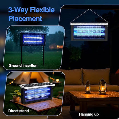 Solar Bug Zapper Outdoor, Powerful Mosquito Zapper, Electric Mosquito Killer Outdoor, Waterproof & Portable Fly Killer, Rechargeable Flying Insect Trap for Patio, Yard, Garden, Home, Camping, Black