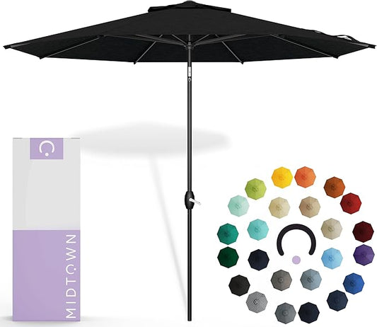 Midtown Umbrellas Sunbrella Umbrella 9 Feet Outdoor Umbrella With Spectrum Carbon Acrylic Fabric - Auto-Tilt Aluminum Frame Patio Umbrella For Backyard, Deck, Garden, Pool - Black Pole