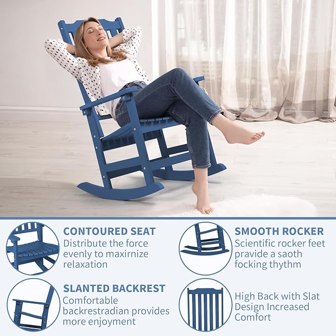 Outdoor Rocking Chairs Set of 2, Oversized All Weather High Back Porch Rocker, Patio Rockers for Outside