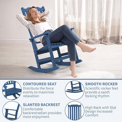 Outdoor Rocking Chairs Set of 2, Oversized All Weather High Back Porch Rocker, Patio Rockers for Outside