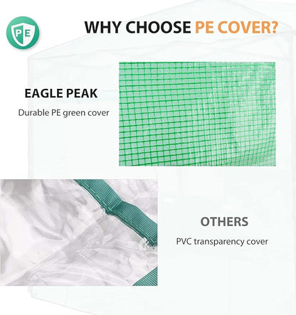 EAGLE PEAK Replacement Cover for 9x4 Portable Lean-to Greenhouse, 2 Roll-Up Zipper Entry Doors and 1 Large Roll-Up Side Window (Frame Not Included), Green