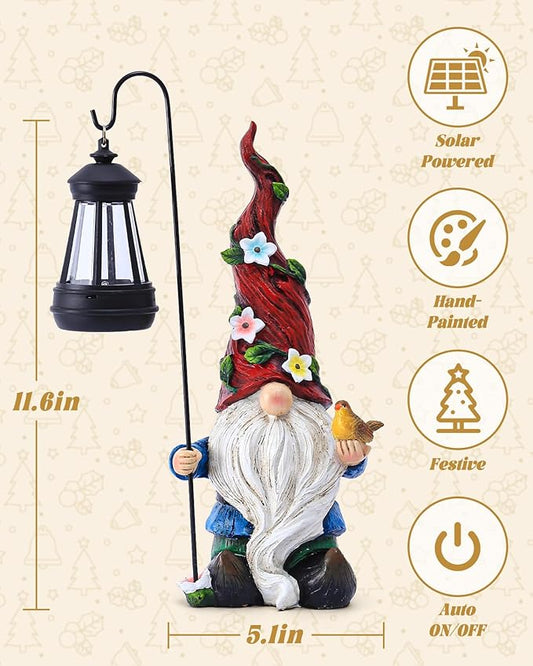 Garden Gnomes Outdoor Statue with Solar Lights,Solar Gnomes Decorations for Yard Outdoor gnome Decorations for Garden, Patio Gnome Gifts for Mom
