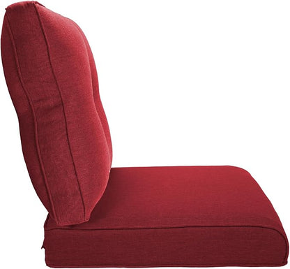 Pop 22x25/22x24 Outdoor Seat Cushions Set of 2 - Comfortable High Back Water-Resistant Patio Wicker Chairs Cushion for Rattan Dining Rocker Glider Loveseat Couch Sectional Sofa - Red/Button