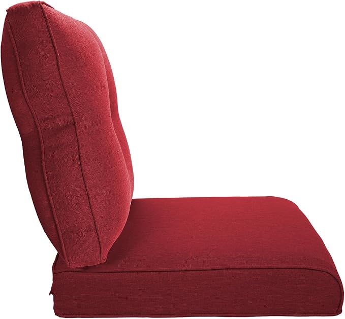 Pop 22x25/22x24 Outdoor Chair Cushions - 1 Set High Back Deep Seat Patio Furniture Cushion for Wicker Dining Swivel Rocking Chairs Rattan Loveseat Couch Sectional Sofa - Red/Button