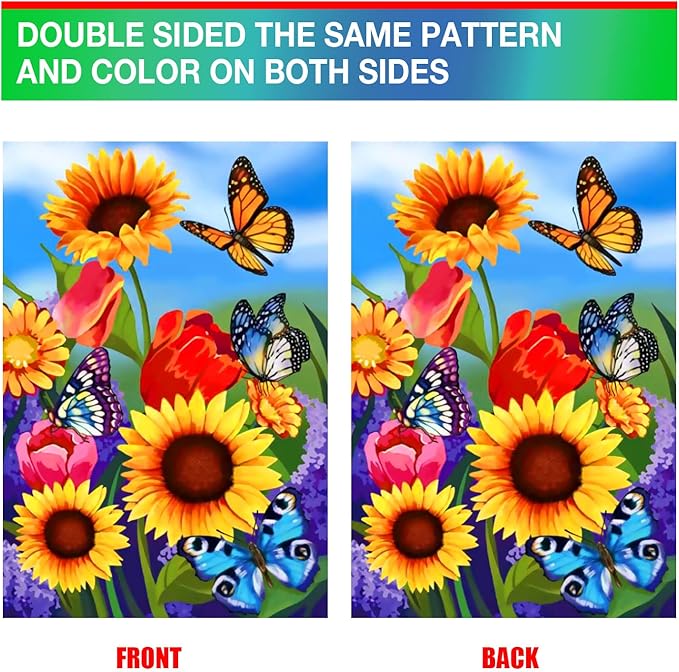 large Garden Flag 28x40 Double Sided sunflower flag, monarch Butterfly Floral Flower Welcome Garden Yard House Flags Outside Outdoor House sunflower Spring Summer Décor