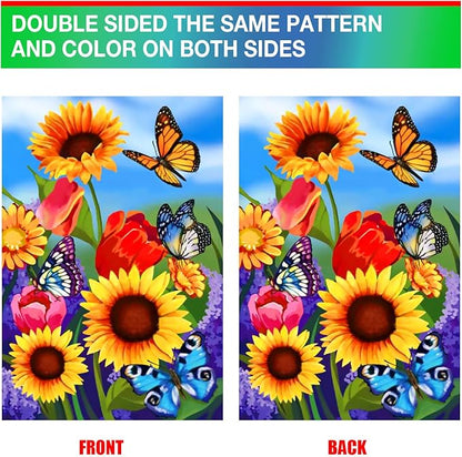 Fall sunflower garden flag 12x18 Double Sided Vertical, Small monarch Butterfly Floral Flower Welcome Garden Yard House Flags Outside Outdoor House sunflower Spring Summer Decor