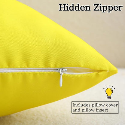 18" x 18" Throw Pillows, Outdoor Waterproof Pillows with Inserts, Square Decorative Pillows for Patio Furniture Garden Couch Sofa Home(Yellow, Set of 2)