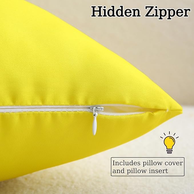 18" x 18" Throw Pillows, Outdoor Waterproof Pillows with Inserts, Square Decorative Pillows for Patio Furniture Garden Couch Sofa Home(Yellow, Set of 4)