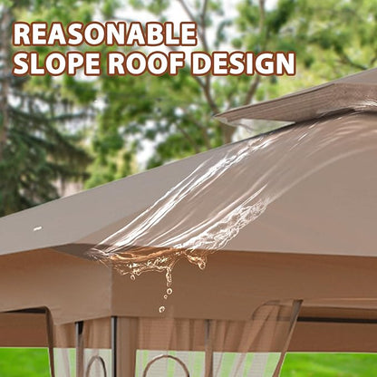 EAGLE PEAK Patio Gazebo with Mesh Netting 13x11 at Top 12x10 Footprint, Soft Top Outdoor Pavilion for Backyard, Deck, Lawn and Garden, Brown