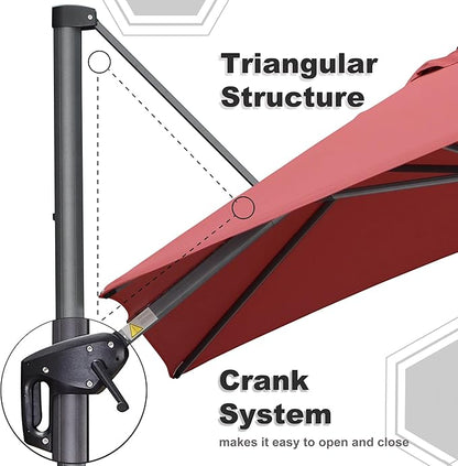 PURPLE LEAF 9' X 11.5' Patio Umbrella Outdoor Cantilever Rectangle Umbrella Aluminum Offset Umbrella with 360-degree Rotation for Garden Deck Pool Patio Terra
