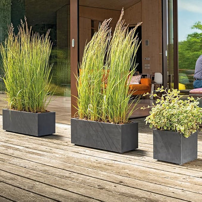 Deroma Millennium 15” Cube Planter | Light & Durable Plastic | Indoor or Outdoor Square Pot for Patio/Porch | Includes Water Reserve & Drain Plug | Trendy Planter for Plants, Flowers, Garden | Black
