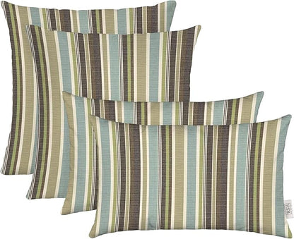 RSH DECOR: Sunbrella Lumbar & Square Pillows Set of 4 | 20" x 12" & 17" x 17" | Water and Fade-Resistant Performance Fabric | Outdoor Throw Pillows for Patio Furniture | Brannon Whisper
