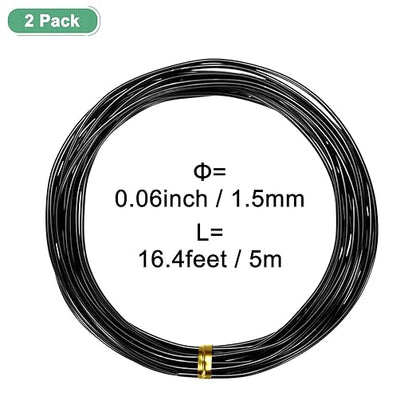 2-Rolls 1.5mm Bonsai Training Wire, 32.8 Feet Total Anodized Aluminum Bonsai Wires for Bonsai Tree Shaping/Branches Fixing/Trunk Holding/DIY Crafting [16.4ft Each, Black]