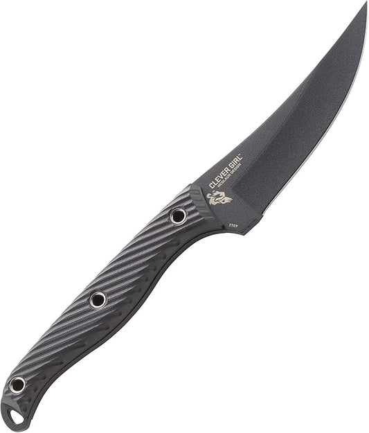 CRKT Clever Girl Fixed Blade Knife with Sheath: Powder Coated SK5 Steel, Upswept Blade, Textured Nylon Handle, Molle Compatible Sheath 2709,Black