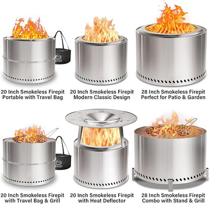 HGD 16 inch Smokeless Firepit, Stainless Steel Fire Pits, Smokeless Fire Pit for Outside with Carry Bag for Camping Backyard Patio Garden Picnic